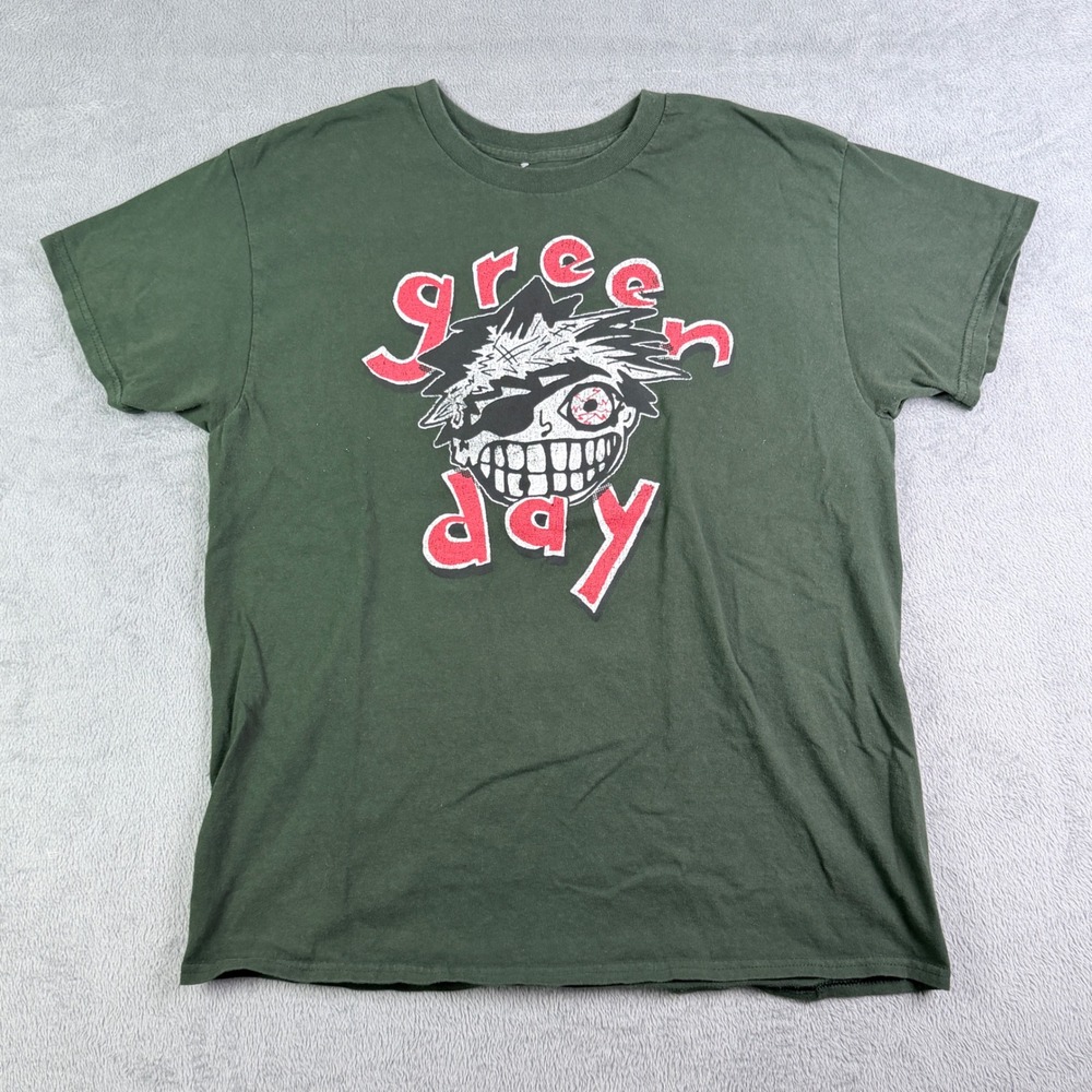 Green Day Band Graphic T-Shirt Green Eye Patch Character Punk Rock Mens Medium